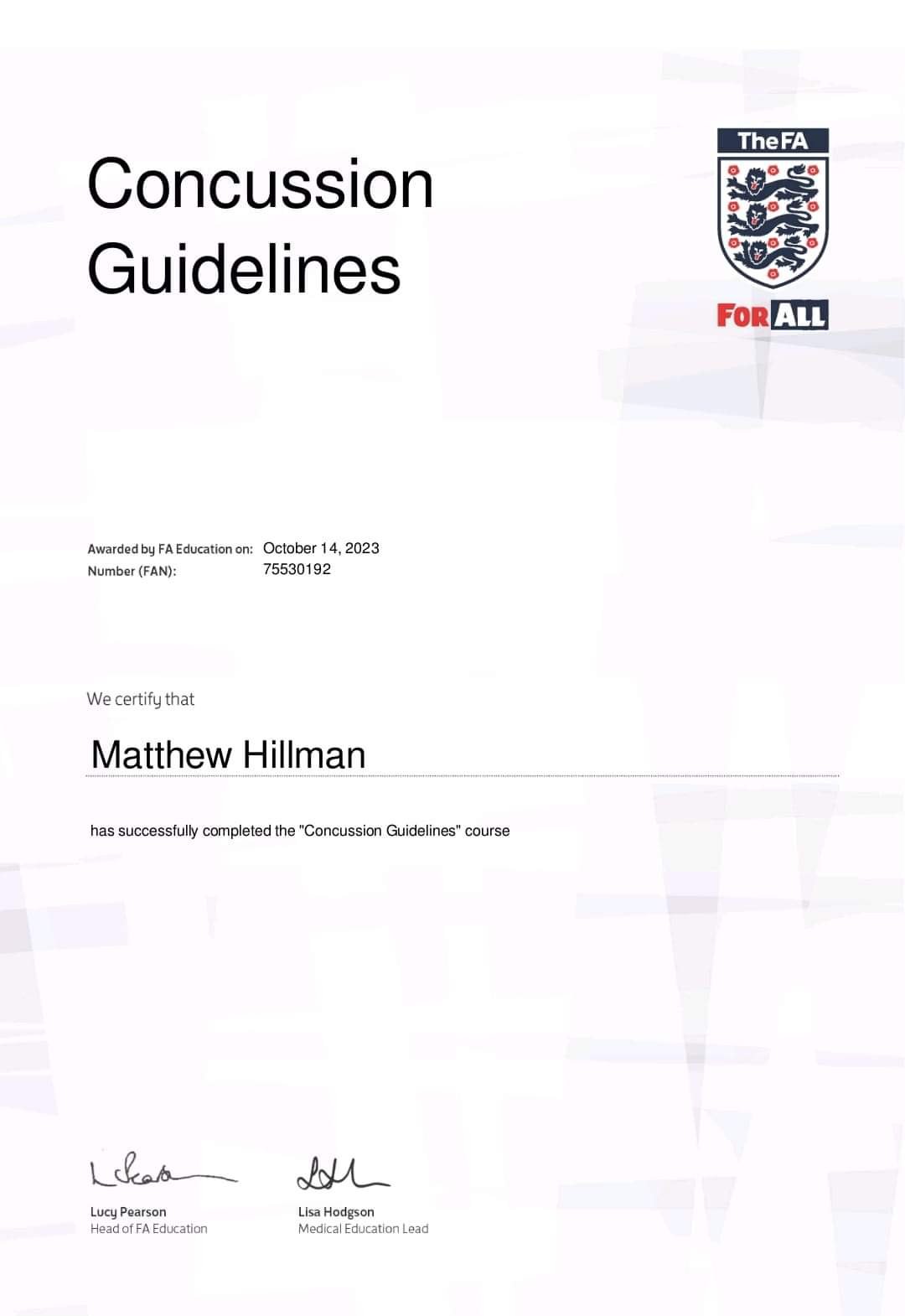 FA Concussion Guidelines in Football