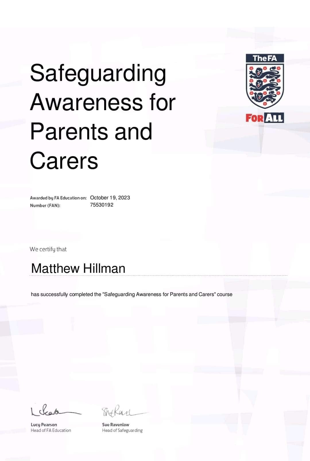 FA Safeguarding Awareness for Parents and Carers